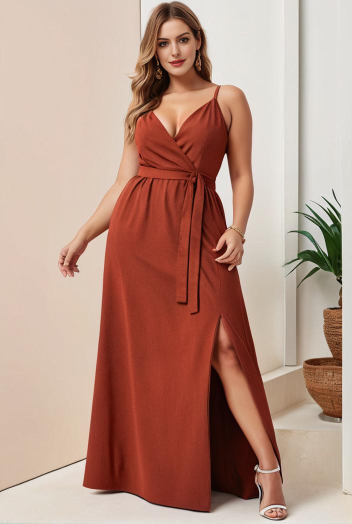 plus size shiny v neck side slit formal evening dress 101646