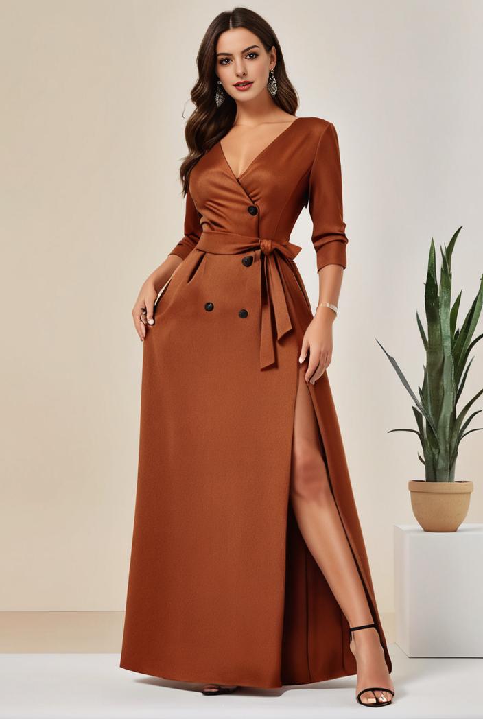 plus size shiny v neck side slit formal evening dress 101650