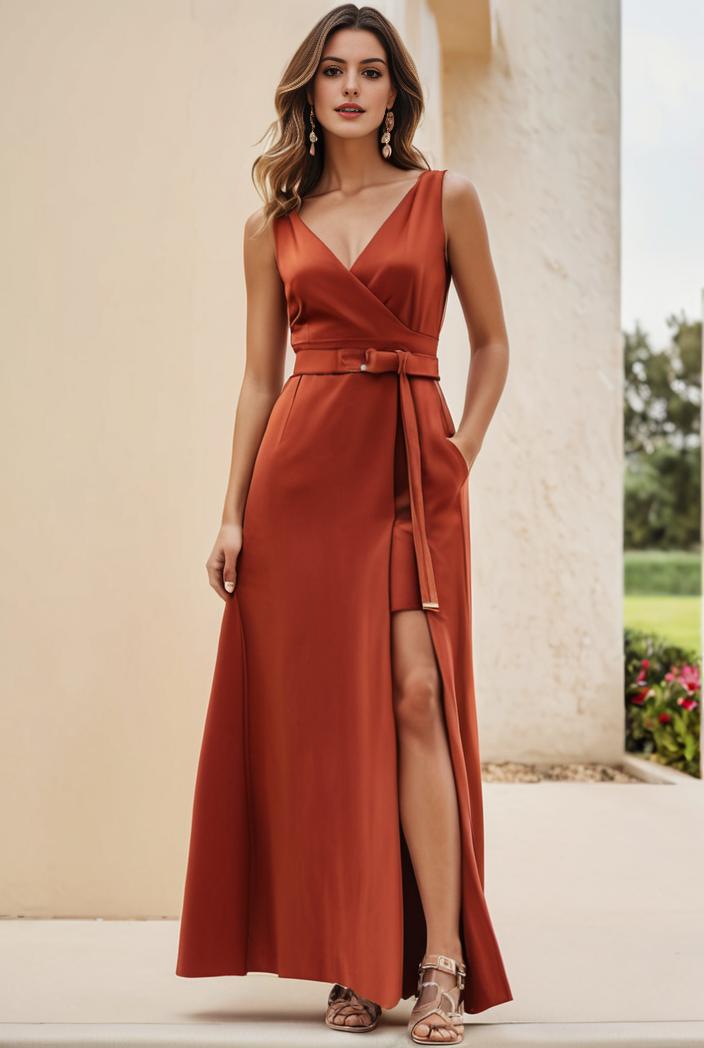 plus size shiny v neck side slit formal evening dress 101653