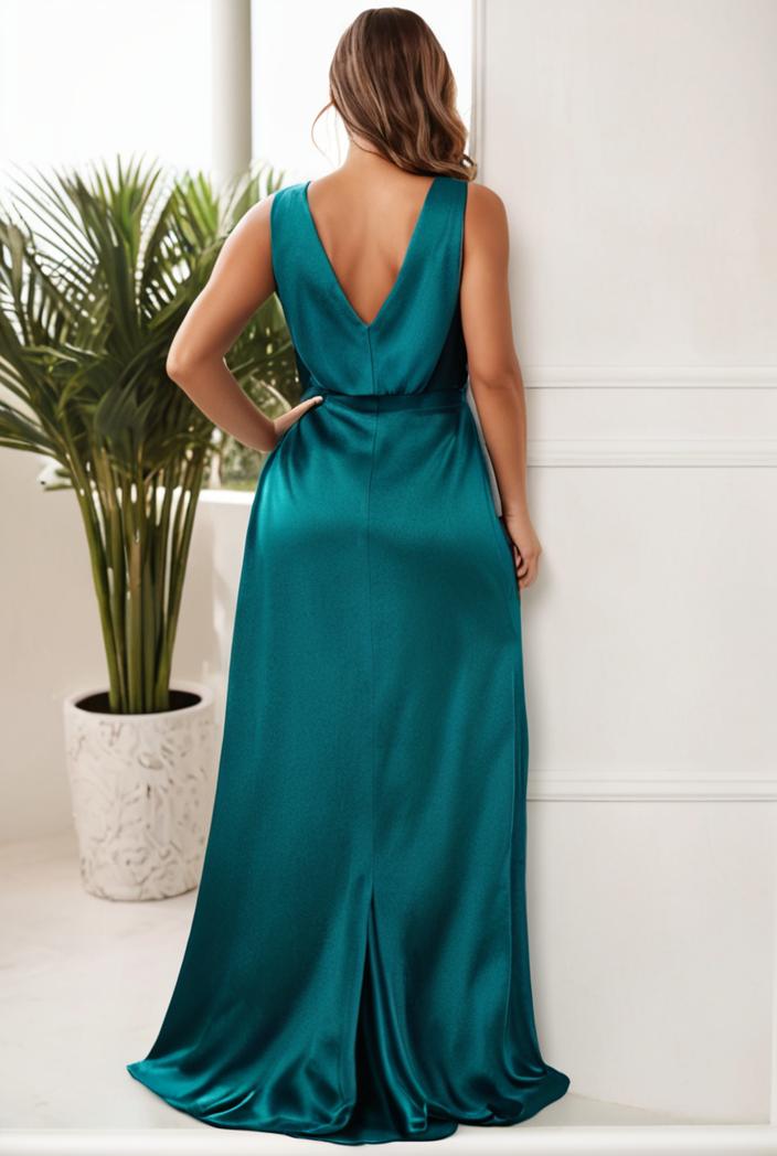 plus size shiny v neck side slit formal evening dress 101690
