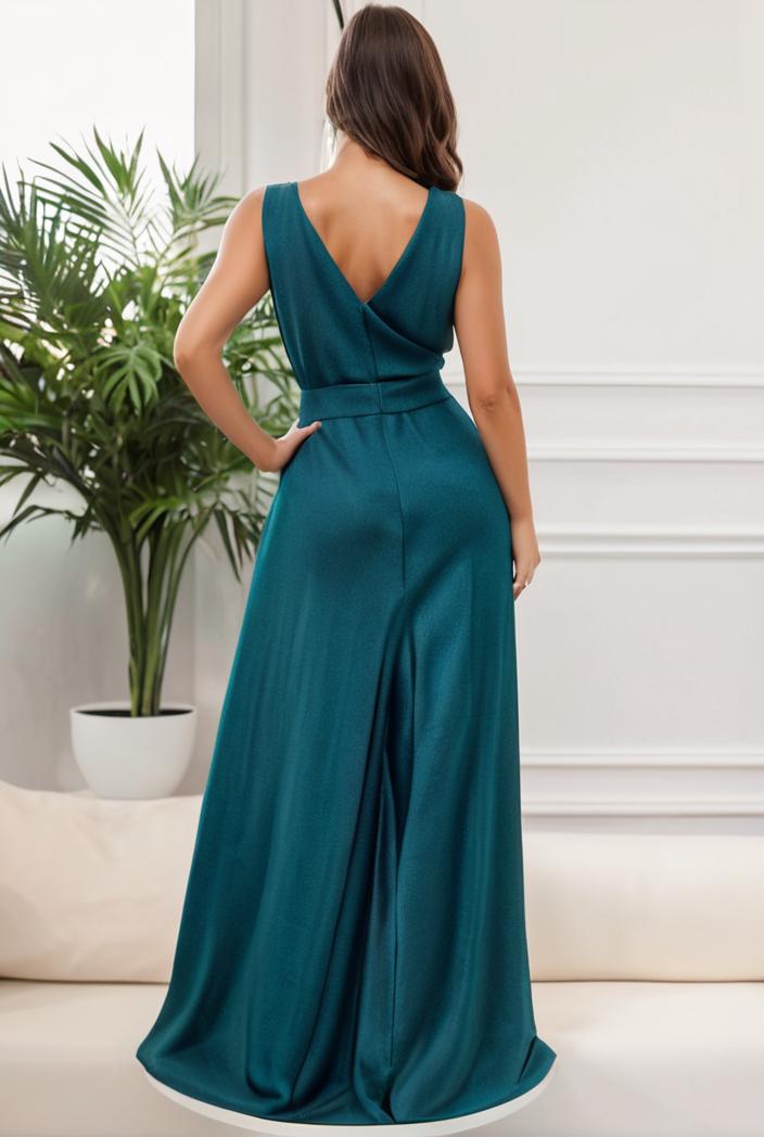 plus size shiny v neck side slit formal evening dress 101691
