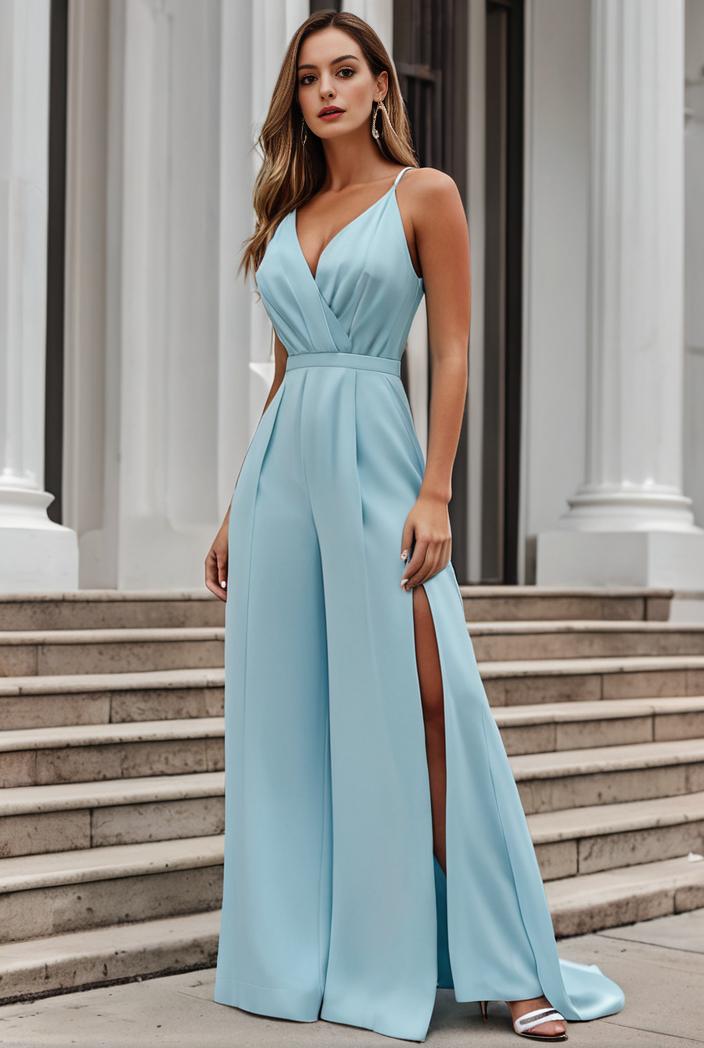 plus size shiny v neck side slit formal evening dress 101696