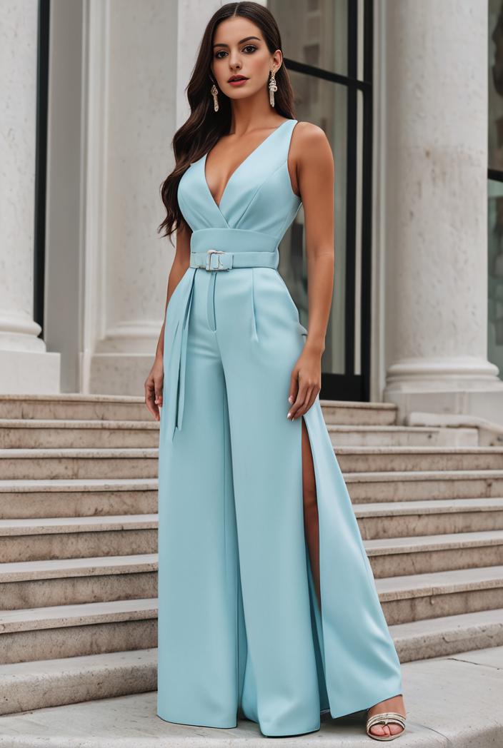 plus size shiny v neck side slit formal evening dress 101698