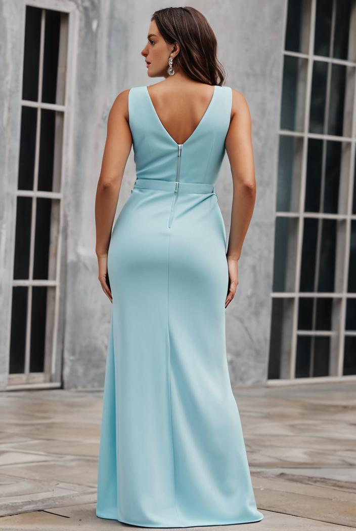 plus size shiny v neck side slit formal evening dress 101720