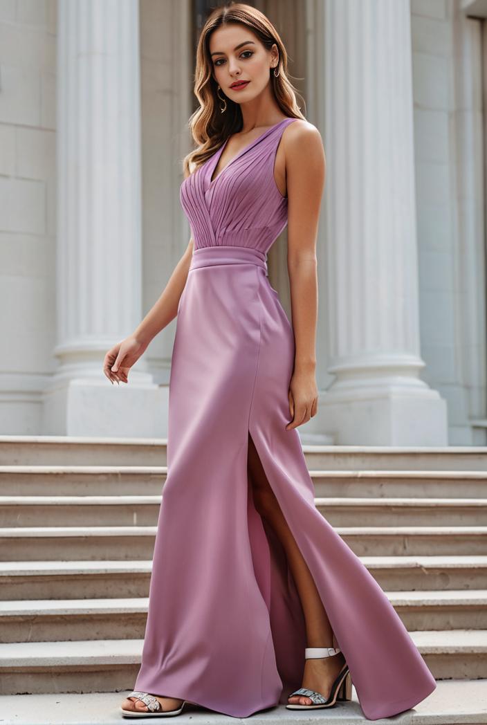 plus size shiny v neck side slit formal evening dress 101742