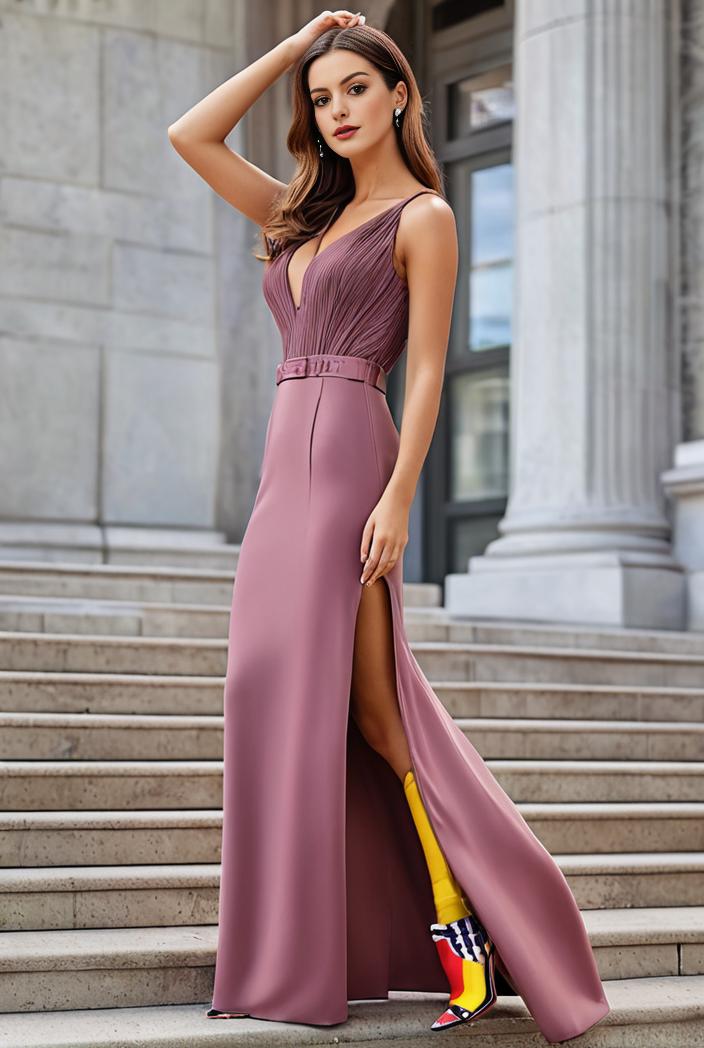 plus size shiny v neck side slit formal evening dress 101743