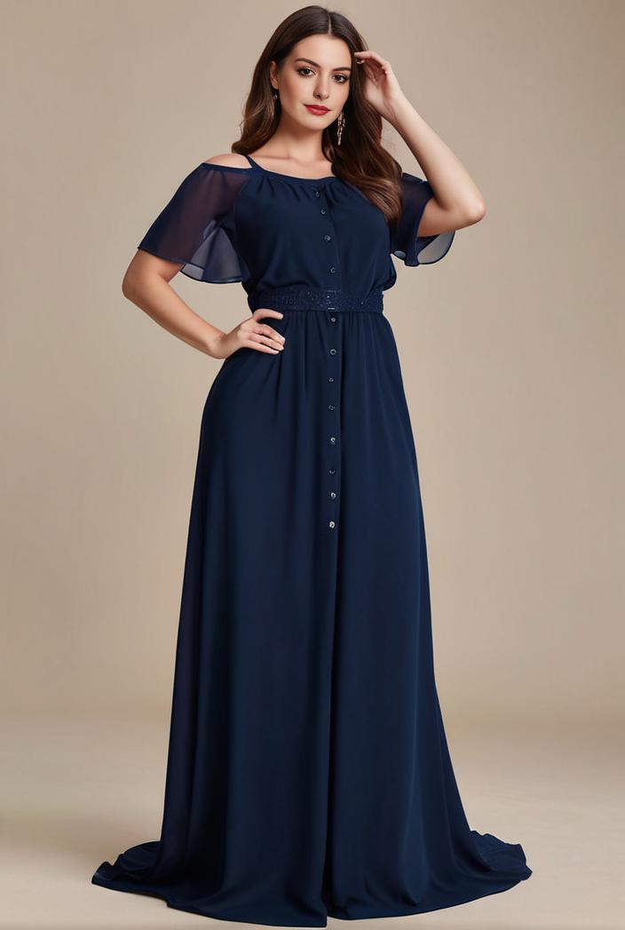 plus size simple chiffon pleated a line round neckline bridesmaid dress 101759