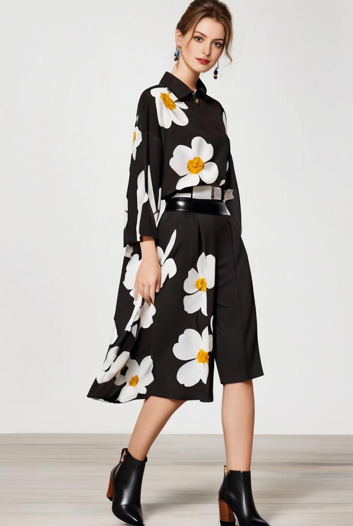 size curve dresses plus size loose elegant floral pattern stitching midi dress 105397