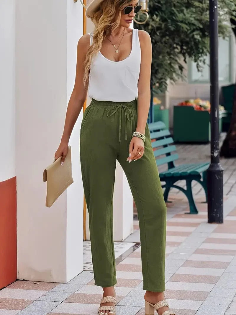 Everyday Drawstring Waist Pants for Women, Stylish Casual Bottoms