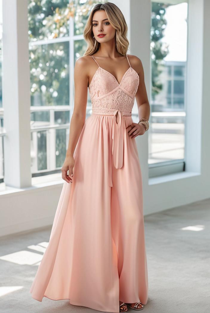 convertible chiffon lace open back spaghetti straps bridesmaid dress 110494