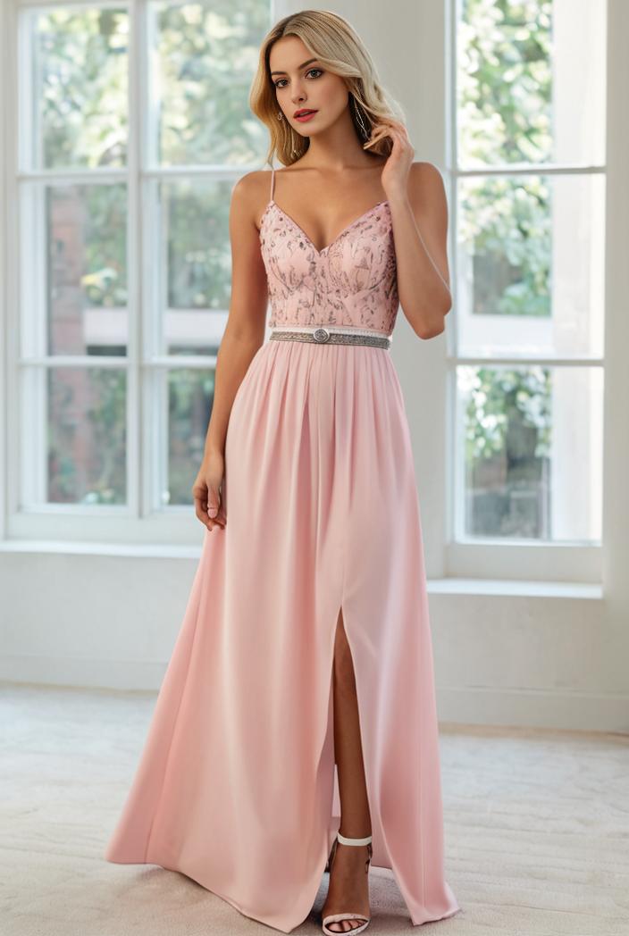 convertible chiffon lace open back spaghetti straps bridesmaid dress 110495