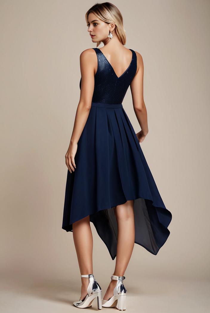 deep v neck lace chiffon bridesmaid dress with asymmetrical hem 110856