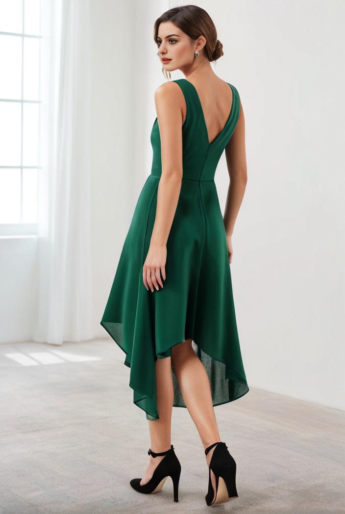 deep v neck lace chiffon bridesmaid dress with asymmetrical hem 110876