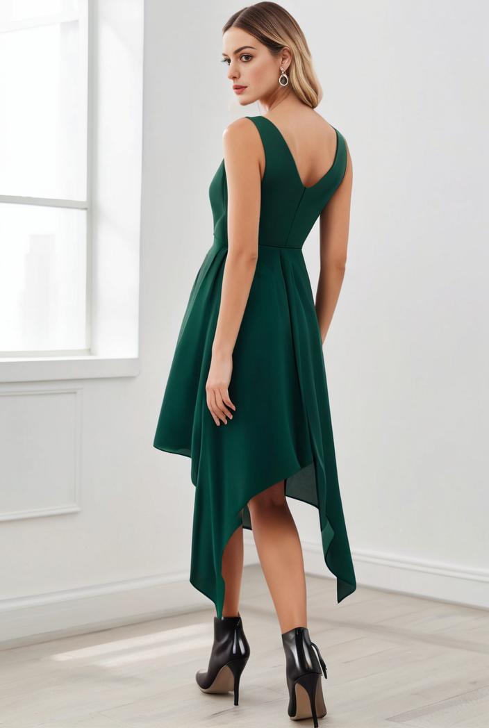 deep v neck lace chiffon bridesmaid dress with asymmetrical hem 110877
