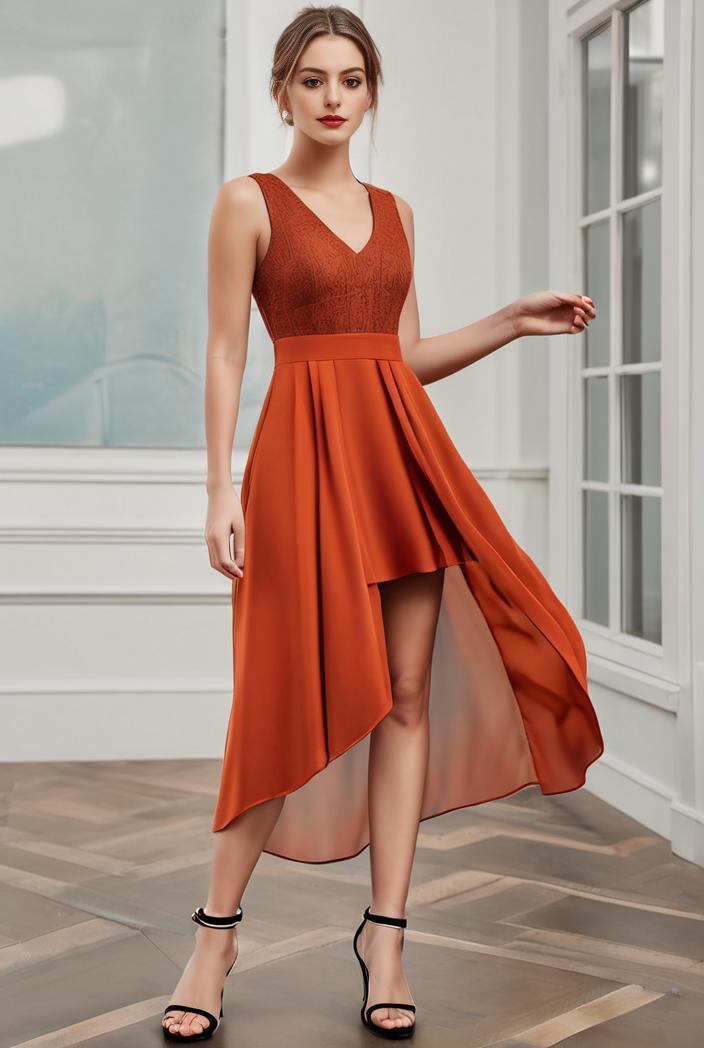 deep v neck lace chiffon bridesmaid dress with asymmetrical hem 110879