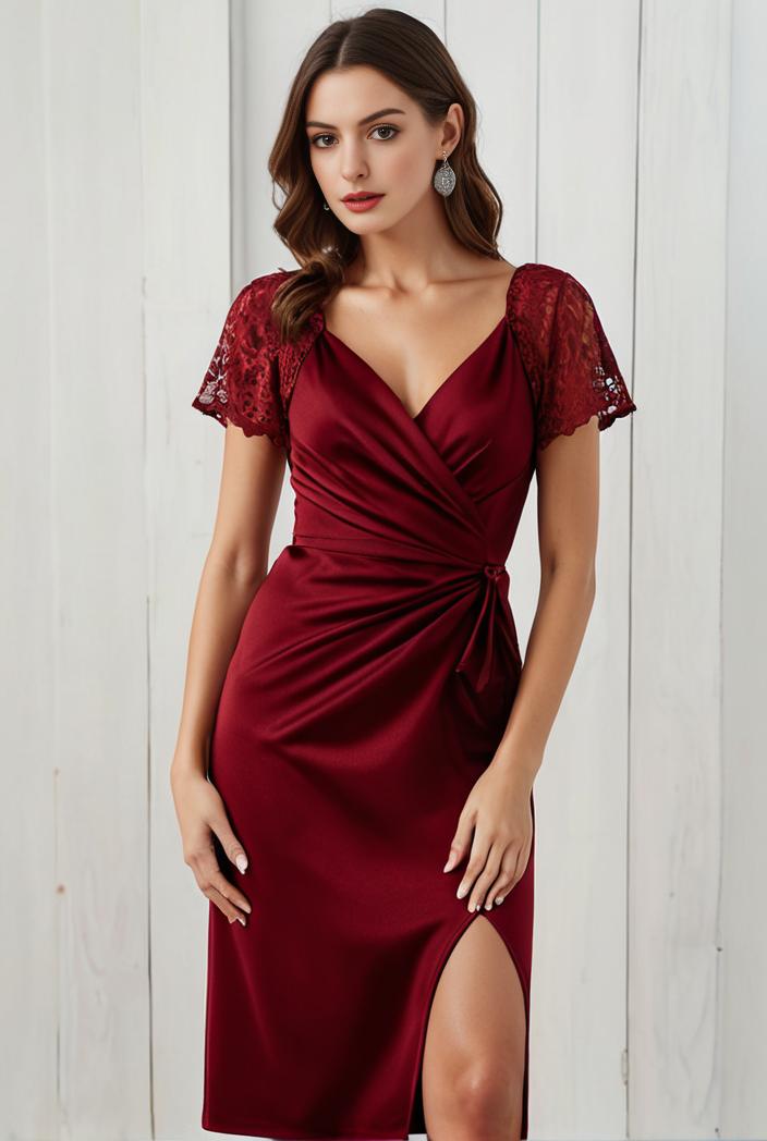 deep v neck sequin short sleeve high side front slit mother of the bride dress 111335