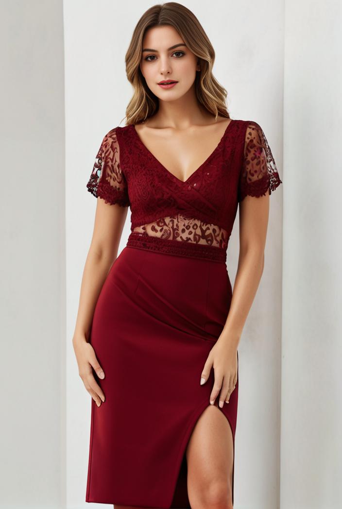 deep v neck sequin short sleeve high side front slit mother of the bride dress 111334