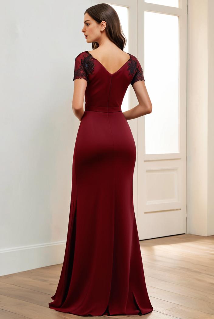 deep v neck sequin short sleeve high side front slit mother of the bride dress 111353