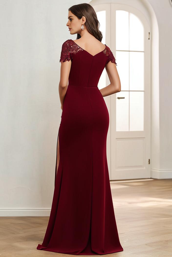 deep v neck sequin short sleeve high side front slit mother of the bride dress 111355
