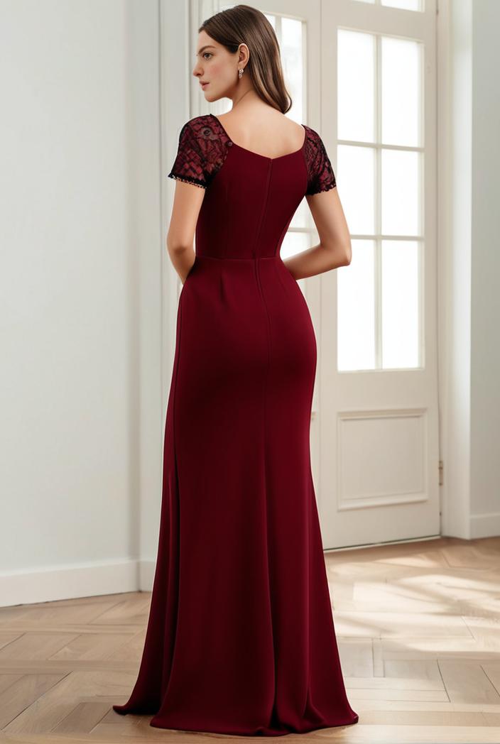 deep v neck sequin short sleeve high side front slit mother of the bride dress 111357