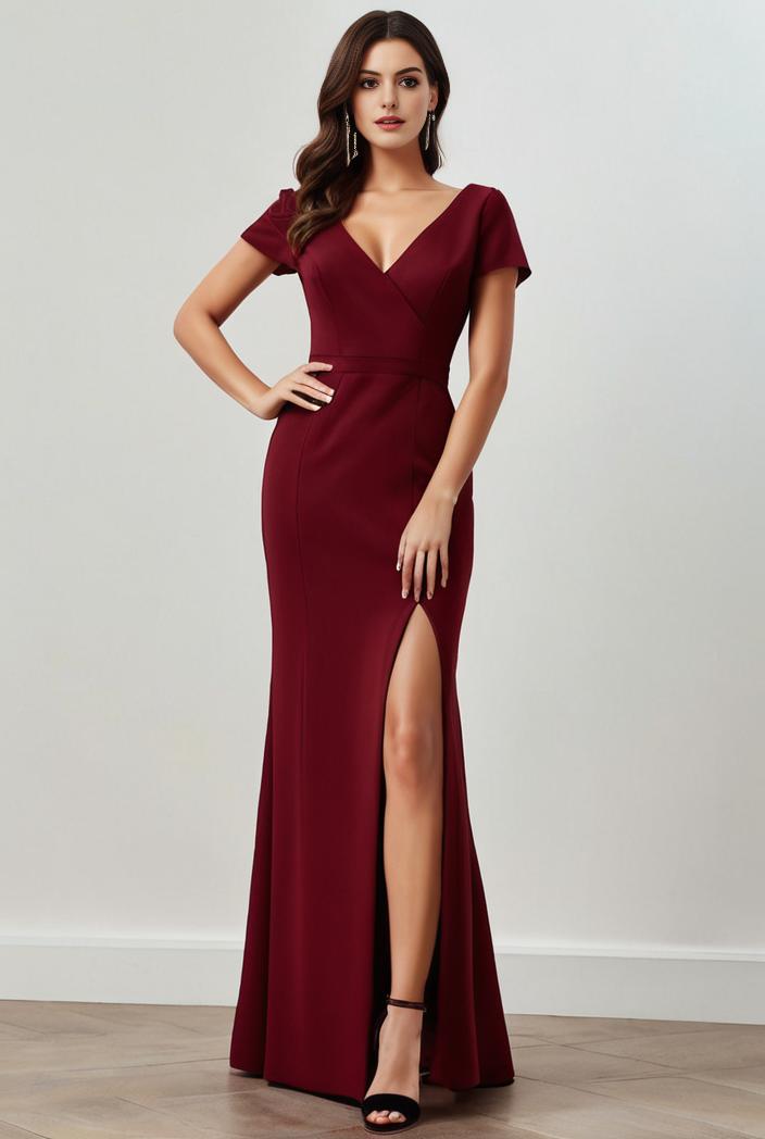 deep v neck sequin short sleeve high side front slit mother of the bride dress 111383