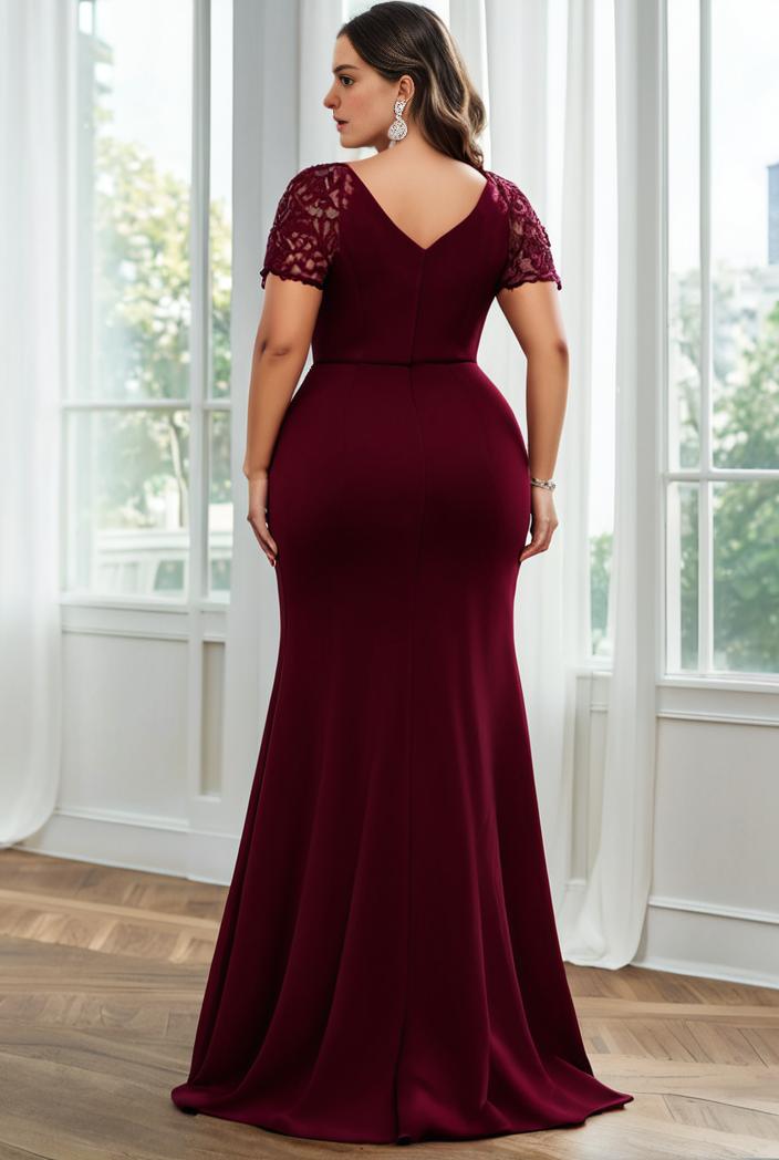 deep v neck sequin short sleeve high side front slit mother of the bride dress 111400