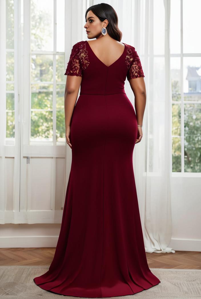 deep v neck sequin short sleeve high side front slit mother of the bride dress 111404
