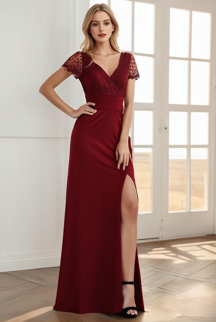 deep v neck sequin short sleeve high side front slit mother of the bride dress 111403