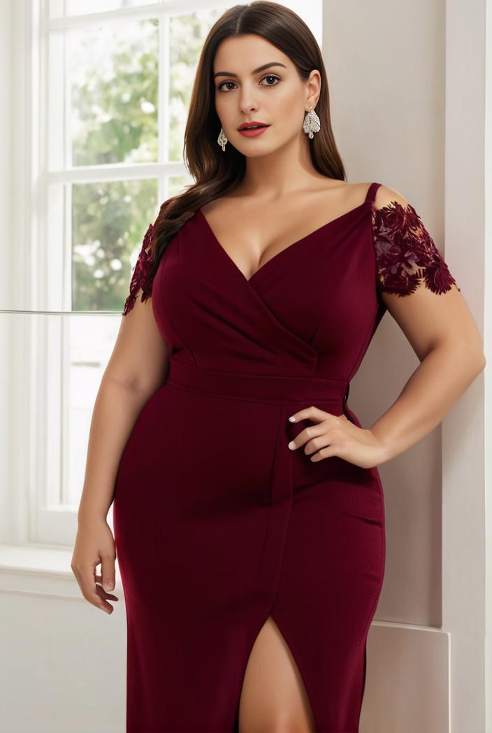 deep v neck sequin short sleeve high side front slit mother of the bride dress 111410