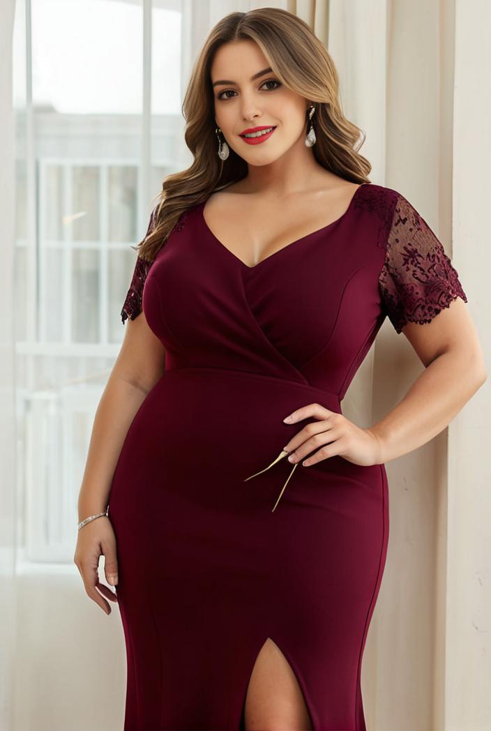 deep v neck sequin short sleeve high side front slit mother of the bride dress 111415
