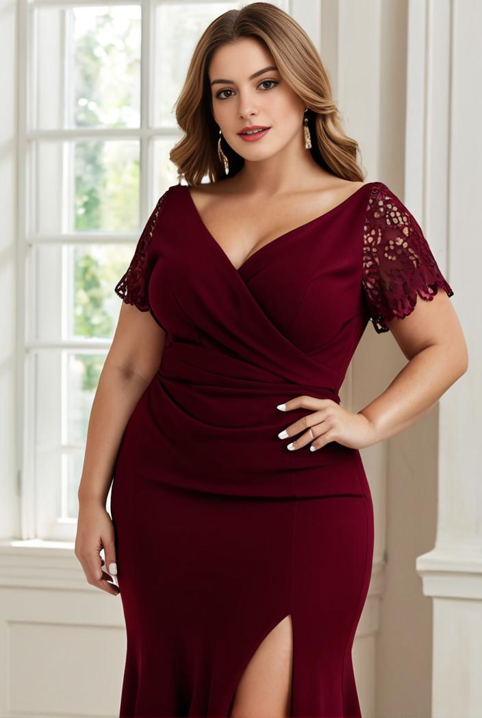 deep v neck sequin short sleeve high side front slit mother of the bride dress 111418