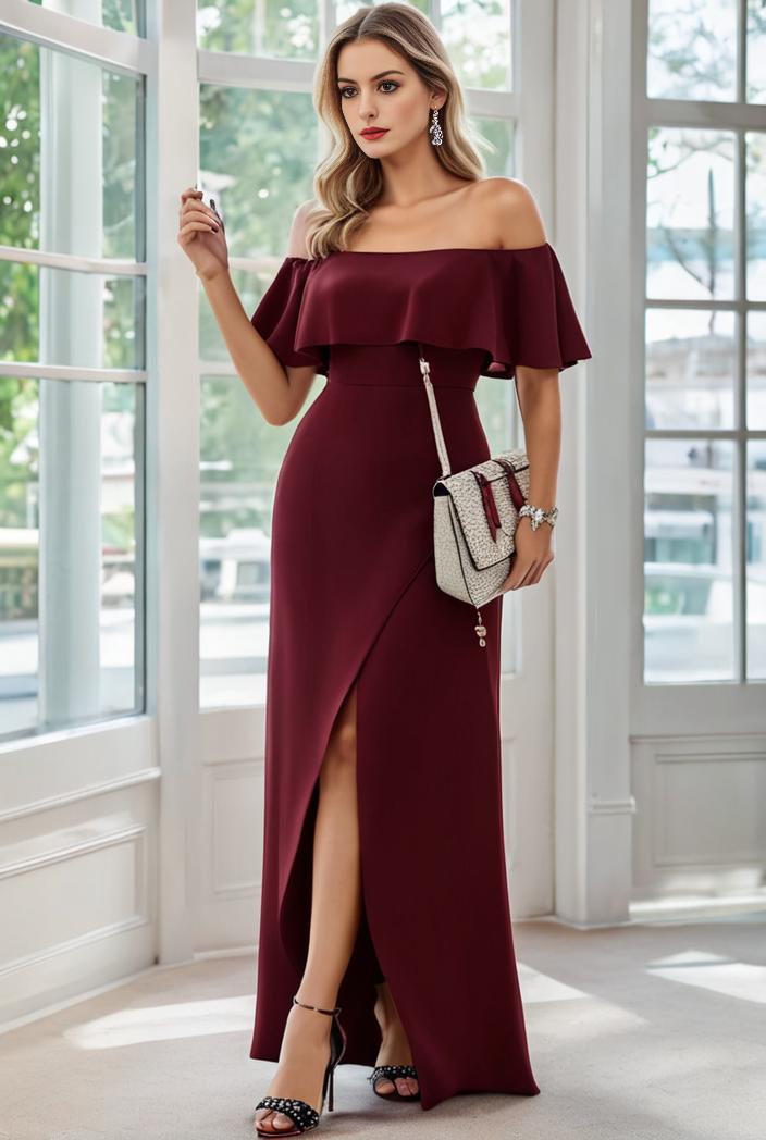 elegant chiffon high low off the shoulder bridesmaid dress 111883