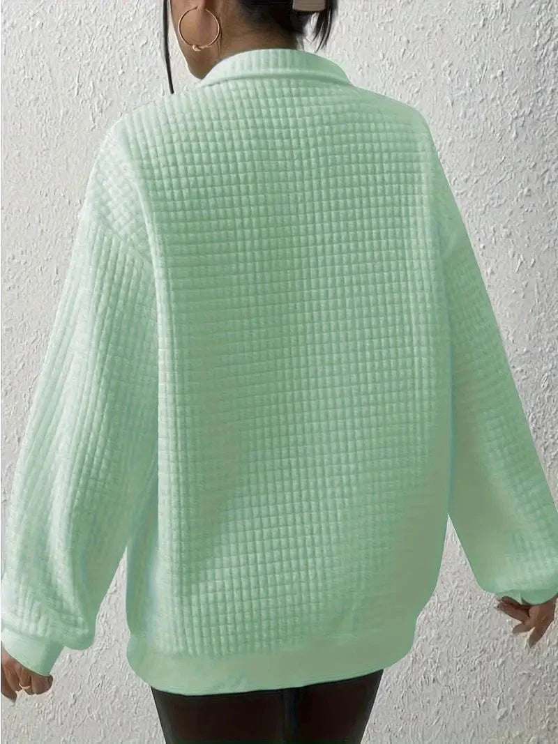 Waffle Grid Quarter Zip Pullover - Stylish Women's Fall & Winter Sweatshirt