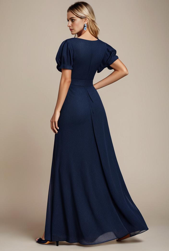 glitter high low front side slit ruffled v neck evening dress 114871