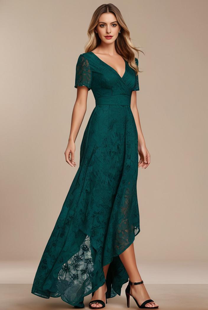 glitter high low front side slit ruffled v neck evening dress 114892