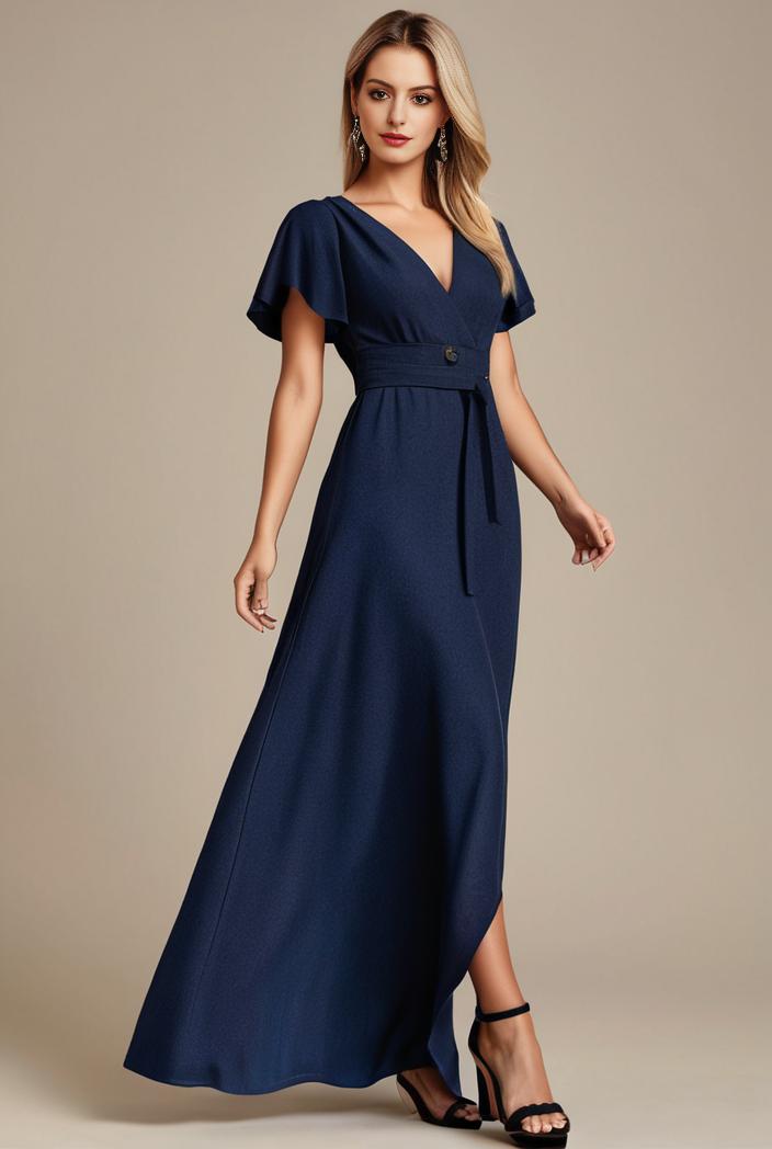 glitter high low front side slit ruffled v neck evening dress 114902