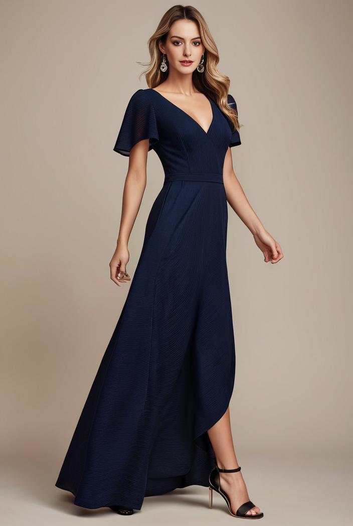 glitter high low front side slit ruffled v neck evening dress 114906