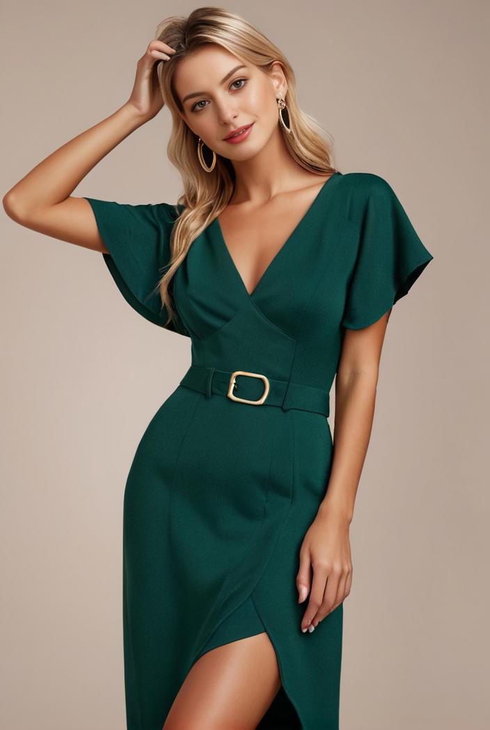 glitter high low front side slit ruffled v neck evening dress 114912