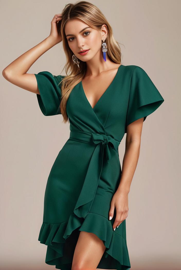 glitter high low front side slit ruffled v neck evening dress 114915