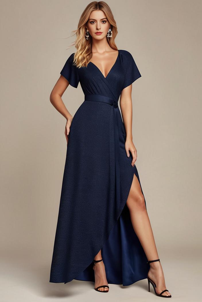 glitter high low front side slit ruffled v neck evening dress 114931
