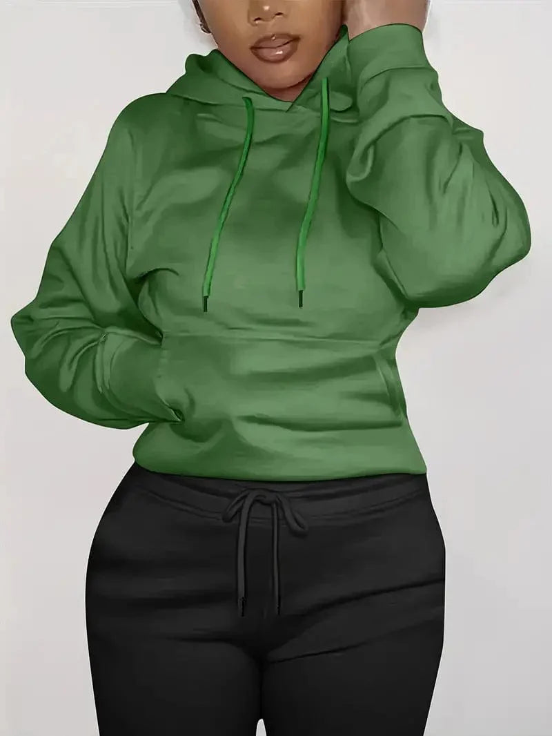 Women's Sweatshirt with Long Sleeve Drawstring Hood and Front Kangaroo Pocket