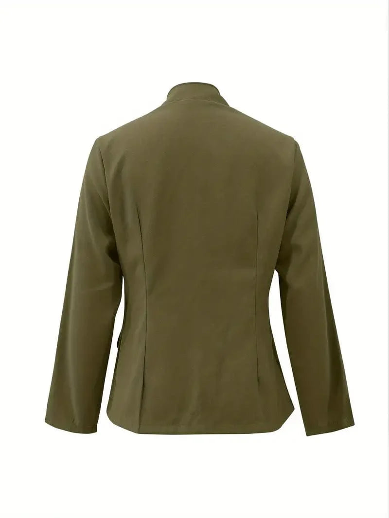 Solid Open Front Blazer with Button Detail - Women's Stylish Work Outerwear