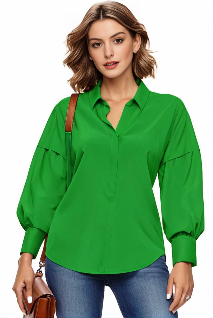 plus size casual blouse women s plus solid button up lantern sleeve turn down collar nipped waist blouse 117842