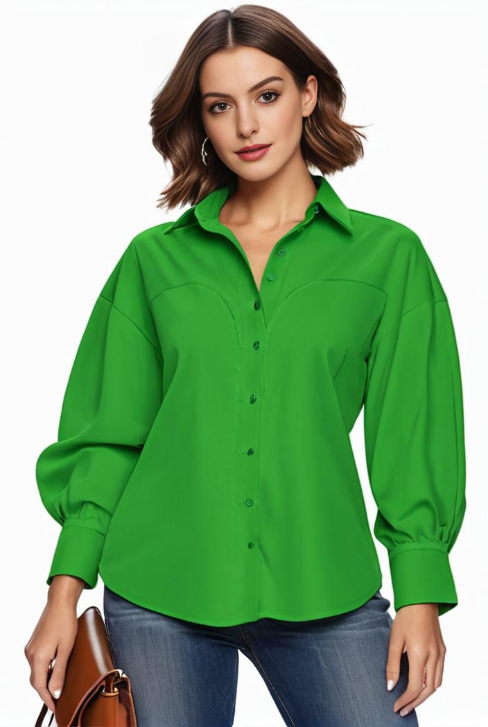 plus size casual blouse women s plus solid button up lantern sleeve turn down collar nipped waist blouse 117843