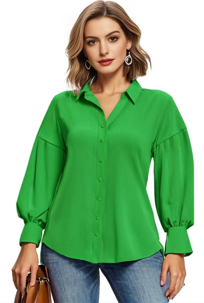 plus size casual blouse women s plus solid button up lantern sleeve turn down collar nipped waist blouse 117845