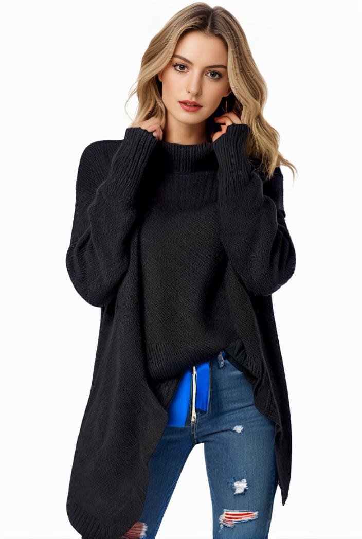 plus size casual sweater women s plus solid tassel trim long sleeve cowl neck high stretch jumper 117936