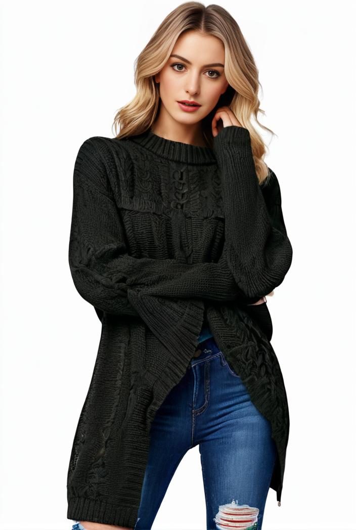 plus size casual sweater women s plus solid tassel trim long sleeve cowl neck high stretch jumper 117939