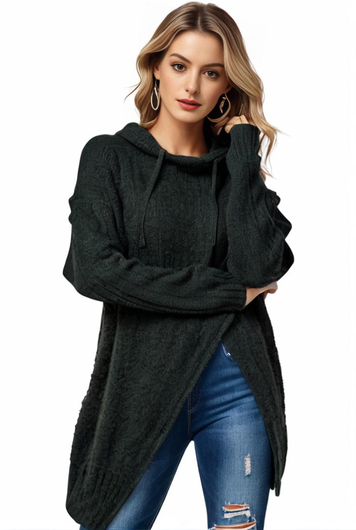 plus size casual sweater women s plus solid tassel trim long sleeve cowl neck high stretch jumper 117938