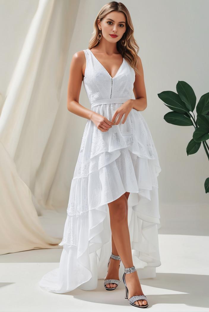 plus size sequin high low deep v neck tulle evening dresses 120032