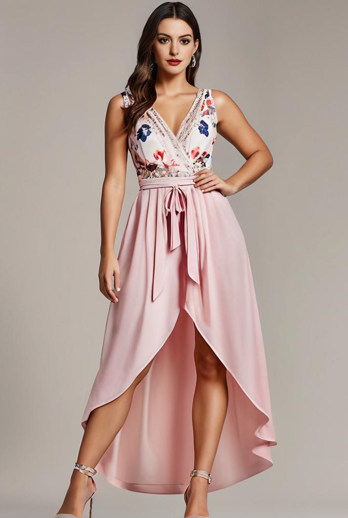 plus size sequin high low deep v neck tulle evening dresses 120042